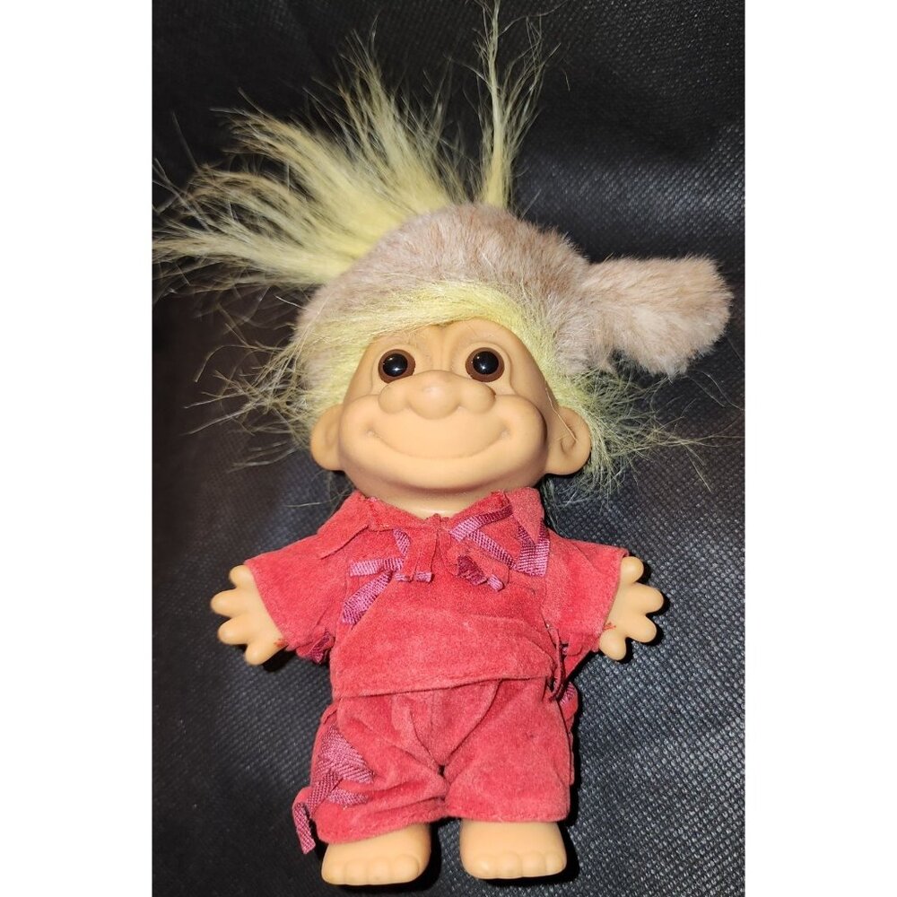 Vintage Russ Troll Doll With Red Outfit & Santa Hat Davey Crockett